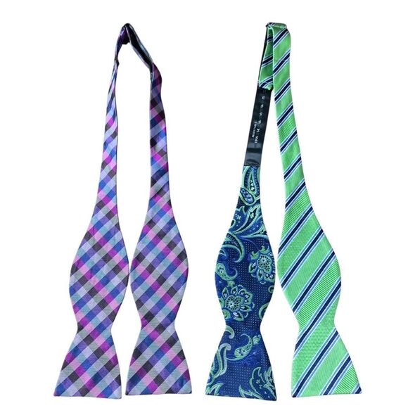 The Tie Bar Set of 2 Silk Bow Ties Men's Stain Resistant Adjustable Multi-Color - Picture 2 of 11